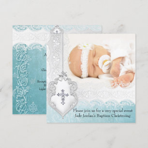 Invitation Baptême Fille ou Garçon Croix Photo en Dentelle Sa