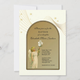 Invitation Baptême fille ou garçon Gold Angel