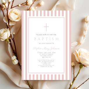 Invitation Baptême Fille Rose Pâle Élégant
