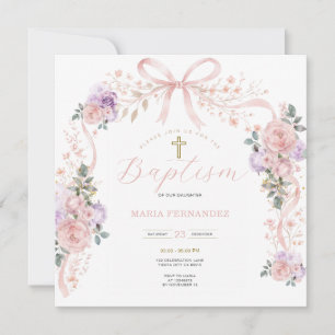 Invitation Baptême fille rose violet