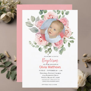 Invitation Baptême Filles Photo Roses Roses Roses Roses Roses