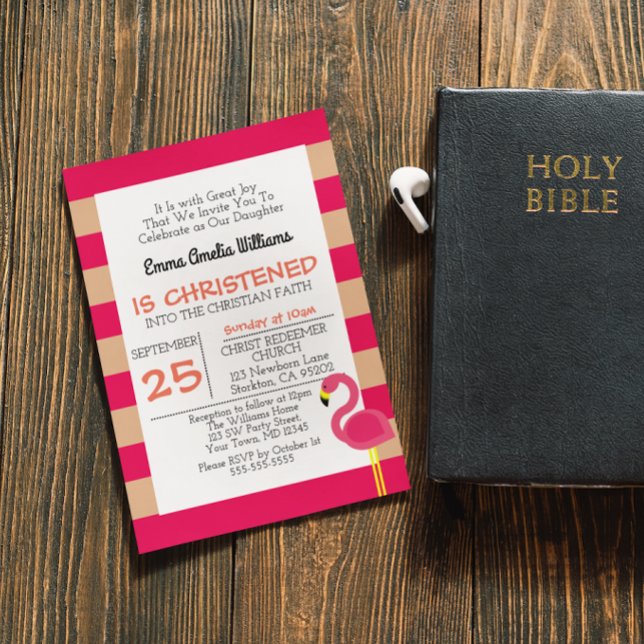 Invitation Baptême Flamant rose rose (Créateur téléchargé)