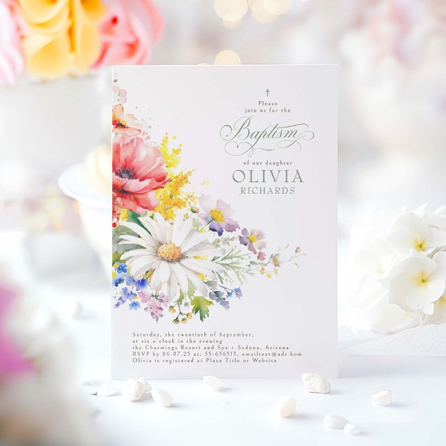 Invitation Baptême fleur sauvage (Wildflowers Baptism Invitations)