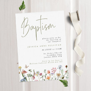 Invitation Baptême Fleur sauvage Boho