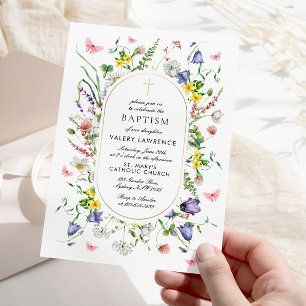 Invitation Baptême fleur sauvage Boho Chic