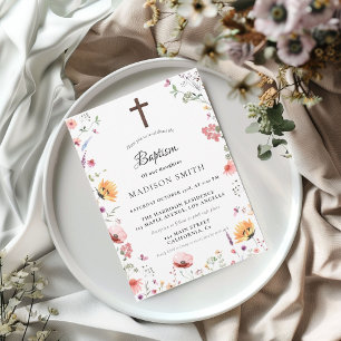 Invitation Baptême Fleur sauvage élégant