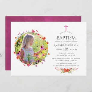 Invitation Baptême Fleur sauvage ou baptême d'Aquarelle