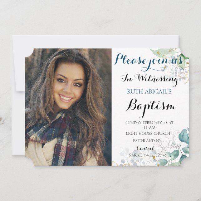 Invitation Baptême Floral Adulte Photo personnalisée (Devant)