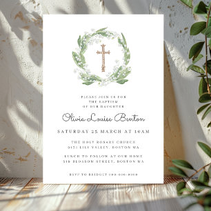 Invitation Baptême Floral Blanc