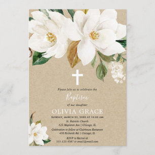Invitation Baptême floral blanc de neutre de genre de
