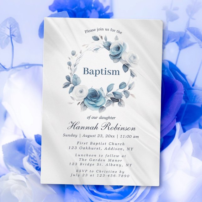 Invitation Baptême floral bleu (Créateur téléchargé)