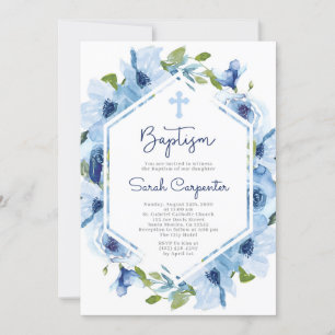 Invitation Baptême floral bleu