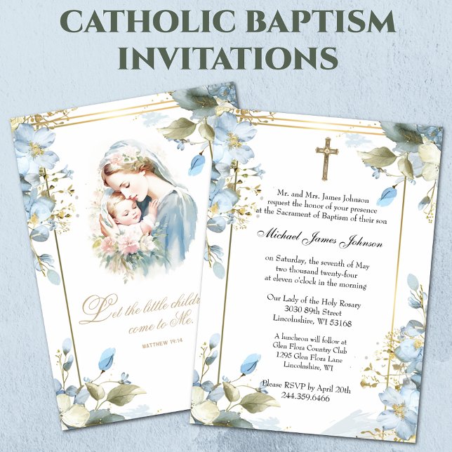 Invitation Baptême floral catholique baptême baptême écriture (Créateur téléchargé)