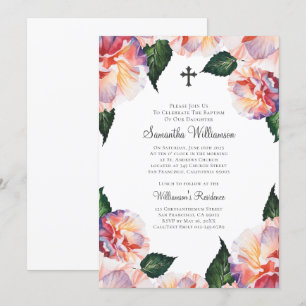 Invitation Baptême floral d'aquarelle