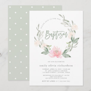 Invitation Baptême floral d'aquarelle de la guirlande   de