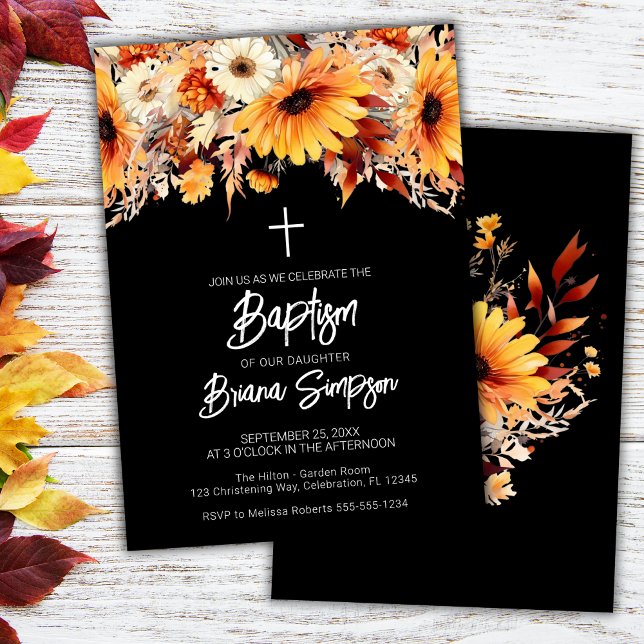 Invitation Baptême Floral d'Automne Noir (Créateur téléchargé)