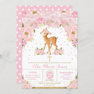 Invitation Baptême floral de cerf-Blush-Christening Girl