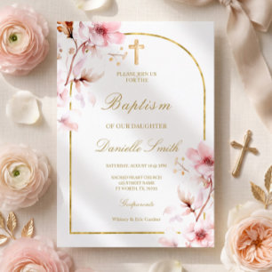 Invitation Baptême floral de fleurs de cerisier