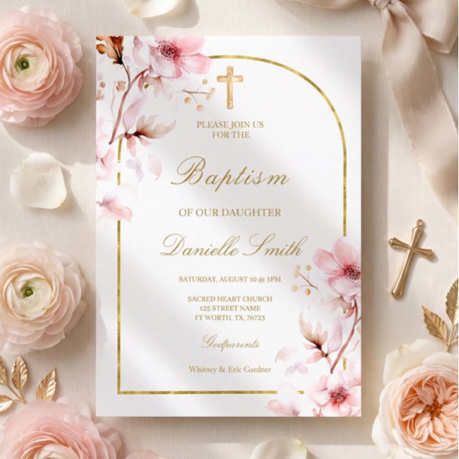 Invitation Baptême floral de fleurs de cerisier (Créateur téléchargé)