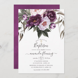 Invitation Baptême floral de velours profond