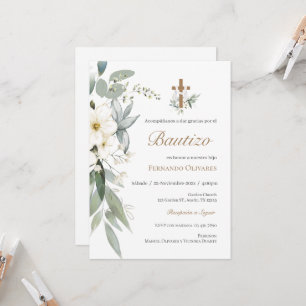 Invitation Baptême Floral Espagnol