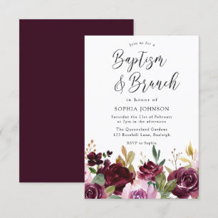 Invitation Baptême floral et brunch du marron bordeaux