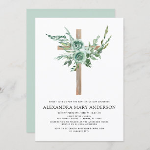 Invitation Baptême Floral Eucalyptus Vert