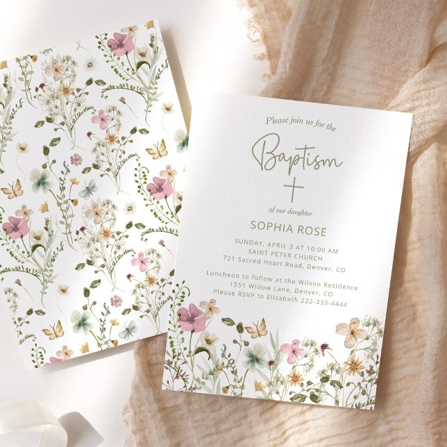 Invitation Baptême floral fleur sauvage (Créateur téléchargé)