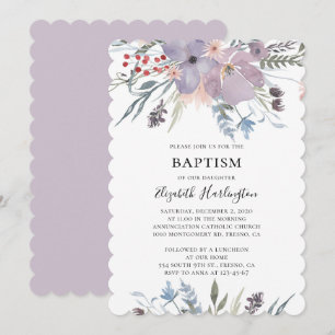 Invitation Baptême floral lavande. Fleurs violettes. Botaniqu