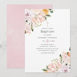 Invitation Baptême Floral Pastel