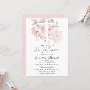 Invitation Baptême floral rose