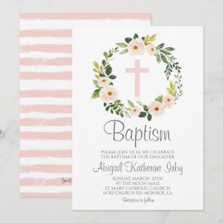 Invitation Baptême floral rose