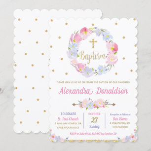 Invitation Baptême floral rose et moderne chic Christening Gi
