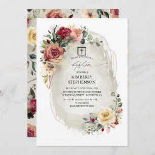 Invitation Baptême floral rustique