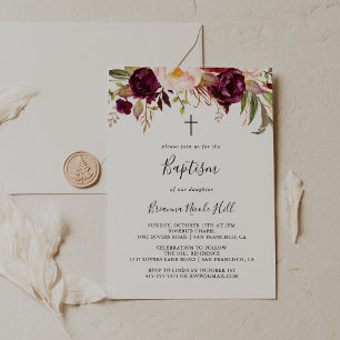 Invitation Baptême floral rustique Boho coloré