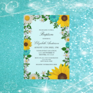 Invitation Baptême floral rustique de la marguerite de tourne