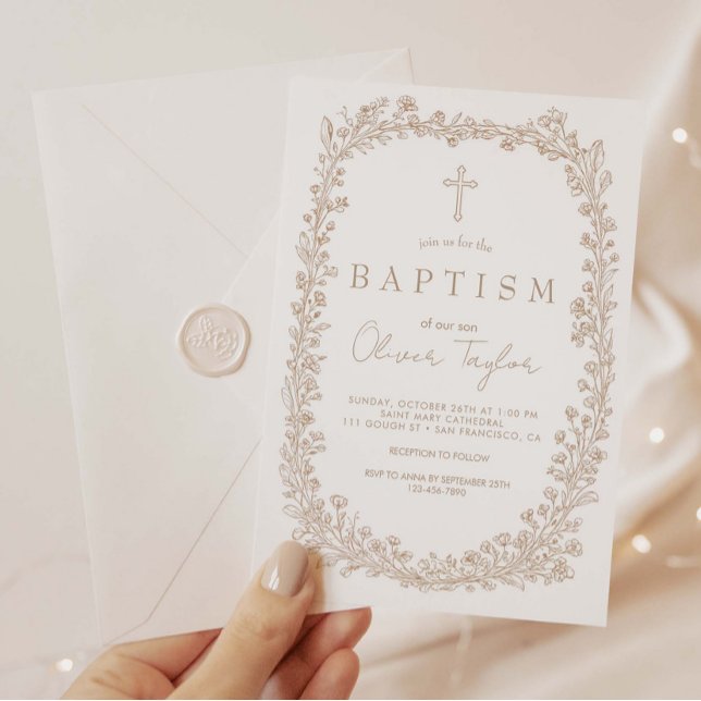 Invitation Baptême Floral Toile Vintage (Créateur téléchargé)