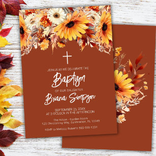 Invitation Baptême Floral Tombe Terracotta