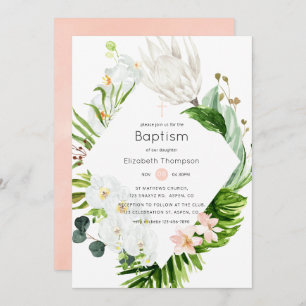 Invitation Baptême floral tropical luxuriant Paradis