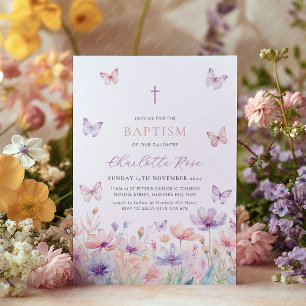 Invitation Baptême florale Fleur sauvage papillon