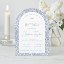 Baptême garçon Arche Bleu Blanc Floral Motif Vinta