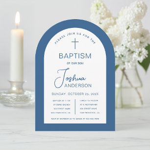 Invitation Baptême Garçon Arche Bleu Blanc Religieux