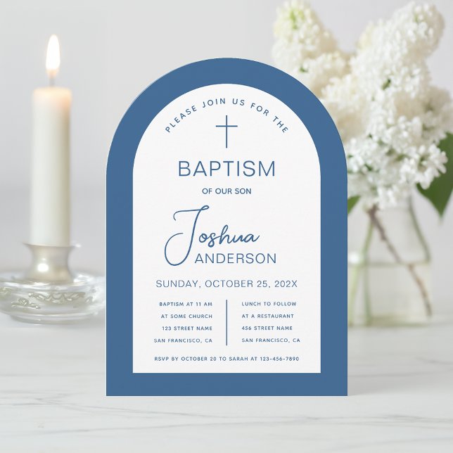 Invitation Baptême Garçon Arche Bleu Blanc Religieux  (Créateur téléchargé)