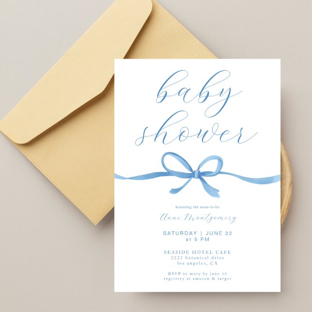 Invitation Baptême Garçon Bleu Calligraphie Élégante (Créateur téléchargé)