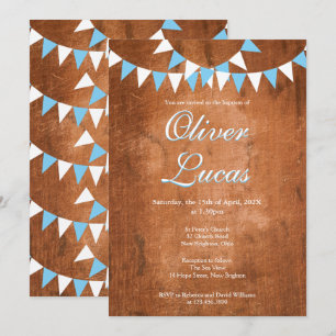 Invitation Baptême Garçon Bleu Rustique Bunting