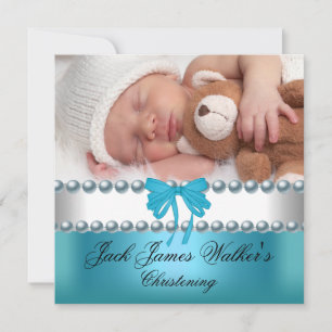 Invitation Baptême Garçon Christening Garçon Blanc Bleu Nœud
