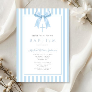 Invitation Baptême Garçon Élégant Nœud Bleu Bébé
