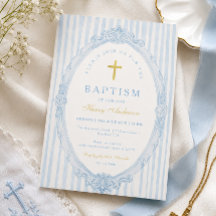 Baptême Garçon Élégant Vintage Rayures Bleues