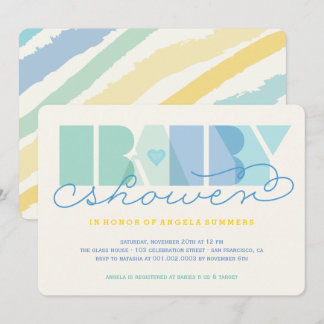 Invitation Baptême Garçon Moderne Bleu Typographie Coloré