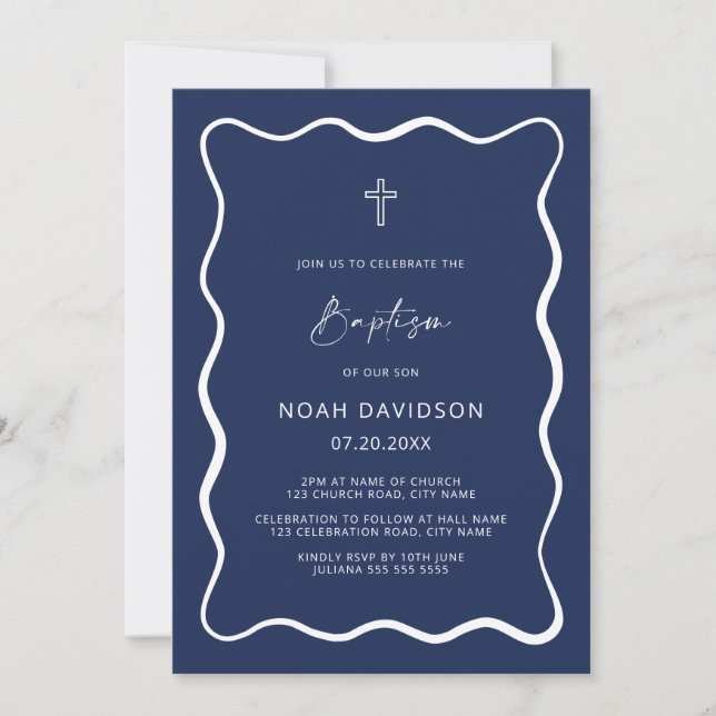 Invitation Baptême Garçon moderne Wavy (Devant)
